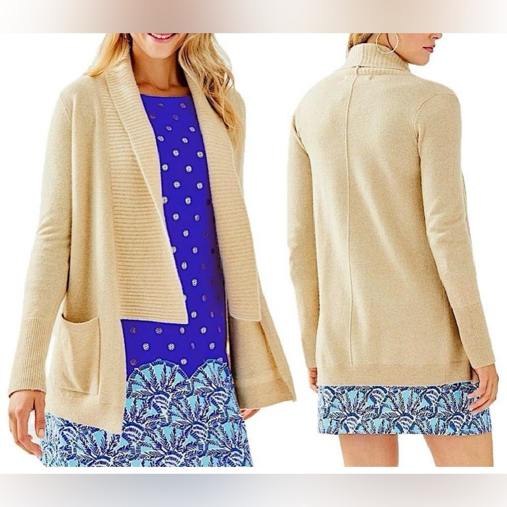 Lilly Pulitzer NORWOOD CASHMERE CARDIGAN Heathered Sand Bar Metallic Sz XS
